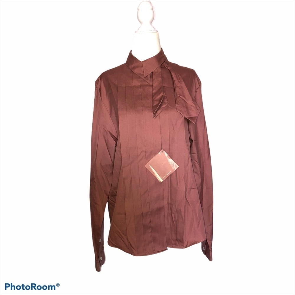 NWT Vintage CESARANI Pleated Front Long Sleeve Tie Blouse Sz 8